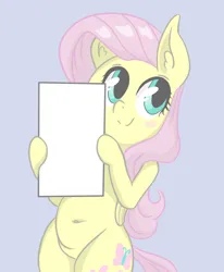 Size: 1000x1215 | Tagged: safe, artist:shrimpshogun, derpibooru import, fluttershy, g4, belly, belly button, blue background, holding sign, image, png, sign, simple background, template