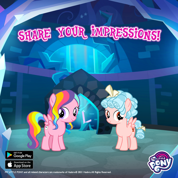 Size: 1080x1080 | Tagged: safe, derpibooru import, official, cozy glow, pony, duo, female, filly, foal, gameloft, image, png