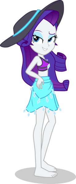 Size: 1673x4059 | Tagged: safe, alternate version, artist:dustinwatsongkx, derpibooru import, rarity, human, equestria girls, g4, bare shoulders, barefoot, bikini, clothes, confident, eyebrows, eyeshadow, feet, female, geode of shielding, grin, hand on hip, hat, high res, image, magical geodes, makeup, my little pony equestria girls: better together, png, raised eyebrow, rarity's blue sarong, rarity's purple bikini, sarong, shadow, simple background, sleeveless, smiling, solo, sun hat, swimsuit, transparent background, vector