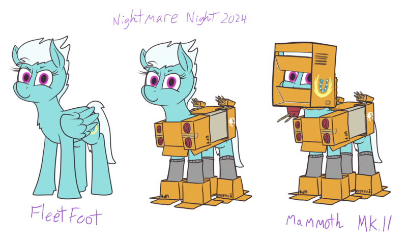 Size: 1892x1140 | Tagged: safe, artist:thebathwaterhero, derpibooru import, fleetfoot, box, cardboard box, clothes, command and conquer, costume, image, nightmare night, png, simple background, solo, transparent background