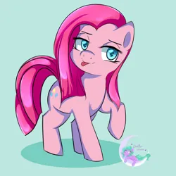 Size: 1920x1920 | Tagged: safe, artist:blackmoonhooves, derpibooru import, pinkie pie, earth pony, pony, :p, cute, cuteamena, female, image, jpeg, mare, pinkamena diane pie, raised hoof, simple background, solo, tongue out, turned head