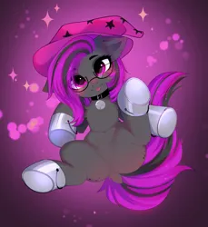 Size: 3871x4226 | Tagged: safe, artist:empress-twilight, derpibooru import, oc, oc:bucket pone, unofficial characters only, earth pony, pony, :p, bell, bell collar, belly, belly button, blushing, bucket, cheek fluff, chest fluff, collar, commission, dock, ear fluff, earth pony oc, eye clipping through hair, eyebrows, eyebrows visible through hair, featureless crotch, female, glasses, hat, image, looking at you, mare, png, smiling, smiling at you, solo, sparkles, spread legs, spreading, tail, tongue out, witch hat, ych result