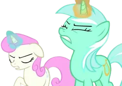 Size: 596x419 | Tagged: safe, derpibooru import, editor:luckydog416, lyra heartstrings, twinkleshine, pony, unicorn, g4, duo, eyes closed, female, horn, image, mare, png