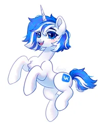 Size: 3495x4334 | Tagged: safe, artist:konejo, derpibooru import, ponified, pony, unicorn, blue eyelashes, chest fluff, colored eyelashes, derpibooru exclusive, ear fluff, female, horn, image, looking at you, mare, mascot, not majesty, open mouth, open smile, png, simple background, smiling, solo, vkontakte, white background