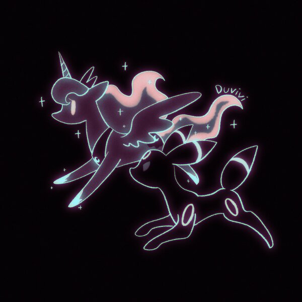 Size: 2048x2048 | Tagged: safe, artist:duvivi, derpibooru import, princess luna, alicorn, pony, umbreon, g4, image, jpeg, neon, pokémon, simple background