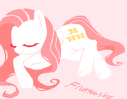 Size: 499x390 | Tagged: safe, artist:aruurara, derpibooru import, fluttershy, pegasus, pony, alternate color palette, colored eyelashes, eyes closed, female, folded wings, image, lying down, mare, pink background, png, prone, red eyelashes, simple background, solo, text, wings