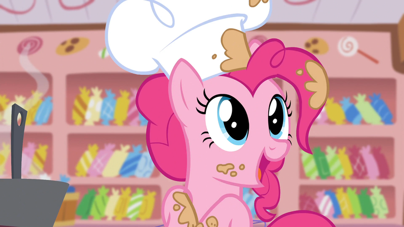 Size: 1920x1080 | Tagged: safe, derpibooru import, screencap, pinkie pie, earth pony, pony, g4, season 5, the lost treasure of griffonstone, batter, bowl, chef's hat, food, hat, image, mixing bowl, png, solo