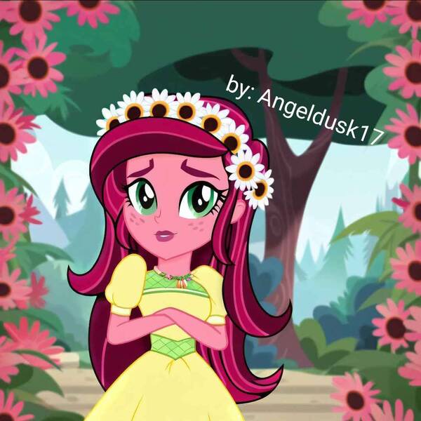 Size: 1080x1080 | Tagged: safe, ai content, derpibooru import, machine learning generated, prompter:angeldusk17, gloriosa daisy, equestria girls, g4, clothes, dress, everfree forest, flower, forest, image, jpeg, nature, outdoors, photoshop, tree, wallpaper