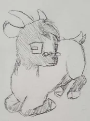 Size: 1582x2110 | Tagged: safe, artist:mannitenerisunt, derpibooru import, oc, oc:immanuel, unofficial characters only, goat, cloven hooves, curled up, cute, derpibooru exclusive, floppy ears, glasses, goat oc, horns, image, jpeg, looking at you, lying down, non-pony oc, pencil drawing, prone, rectangular pupil, sketch, traditional art