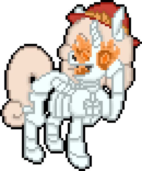 Size: 520x624 | Tagged: safe, artist:bloonacorn, derpibooru import, oc, oc:bloona blazes, unofficial characters only, unicorn, bone, digital art, hat, horn, image, pixel art, png, simple background, skeleton, solo, team fortress 2, transparent background, unicorn oc