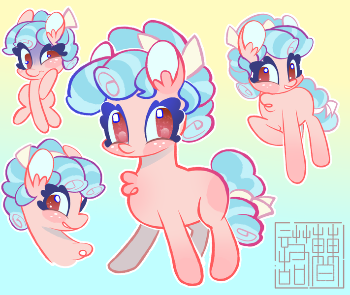 Size: 2480x2092 | Tagged: safe, artist:caonuo05892, derpibooru import, cozy glow, earth pony, pony, blushing, bow, chest fluff, disgusted, female, filly, foal, full body, gradient background, grin, hair bow, image, multiple views, png, smiling, solo, wingless