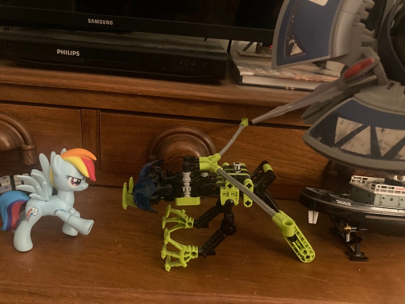 Size: 4032x3024 | Tagged: safe, derpibooru import, rainbow dash, pegasus, pony, bionicle, female, guardians of harmony, image, jpeg, lego, mare, nui rama, photo, star wars, toy, tri-droid, tugboat