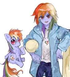 Size: 1816x1997 | Tagged: safe, artist:saciko_927, derpibooru import, rainbow dash, human, pegasus, pony, equestria girls, g4, clothes, denim, female, helmet, image, jacket, jeans, jpeg, looking at you, mare, pants, self paradox, self ponidox, shirt, simple background, sitting, skateboard, upper body, white background