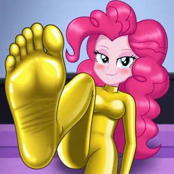 Size: 1024x1024 | Tagged: suggestive, machine learning generated, ponerpics import, pinkie pie, equestria girls, breasts, catsuit, clothes, feet, female, fetish, foot fetish, foot focus, gloves, image, jpeg, latex, latex gloves, latex socks, latex suit, socks, toes