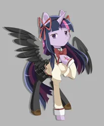 Size: 794x970 | Tagged: safe, artist:jitterbugscorner, derpibooru import, twilight sparkle, twilight sparkle (alicorn), ponified, alicorn, pony, crossover, homura akemi, image, jpeg, magical girl, puella magi madoka magica, spread wings, wings