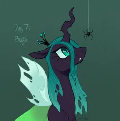 Size: 856x864 | Tagged: safe, artist:beyhr, derpibooru import, queen chrysalis, changeling, pony, spider, g4, crown, fangs, gradient background, image, insect wings, jewelry, png, ponytober, ponytober 2024, regalia, solo, wings