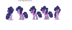 Size: 3840x1600 | Tagged: safe, derpibooru import, official, twilight sparkle, pony, unicorn, g4, female, frizzy hair, image, mare, my little pony adventures, png, reference sheet, simple background, solo, transparent background, twilight poofle, unicorn twilight