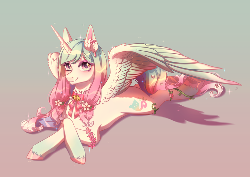 Size: 4961x3508 | Tagged: safe, artist:mian1205, derpibooru import, oc, unofficial characters only, alicorn, pony, alicorn oc, horn, image, png, solo, wings