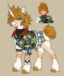 Size: 1280x1534 | Tagged: safe, artist:malinraf1615, derpibooru import, ponified, human, pony, unicorn, beige background, coat markings, commission, facial markings, grin, horn, image, kingdom hearts, male, png, simple background, smiling, snip (coat marking), socks (coat marking), solo, stallion, unshorn fetlocks, ventus