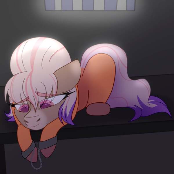 Size: 2048x2048 | Tagged: safe, artist:kittycocoa69, derpibooru import, bailey (wild manes), clothes, commissioner:rainbowdash69, image, jail, jpeg, never doubt rainbowdash69's involvement, prison, prison outfit, prisoner, solo, wild manes