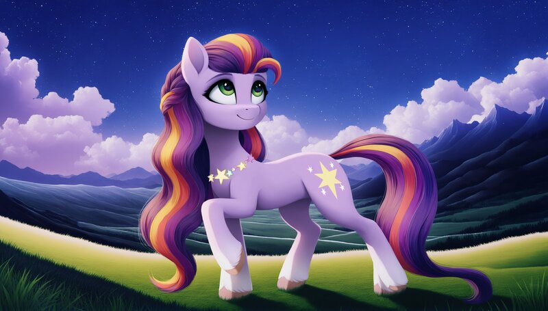 Size: 2560x1456 | Tagged: safe, ai content, derpibooru import, machine learning generated, prompter:cypher, earth pony, pony, g5, image, jpeg, solo, velvet starscout