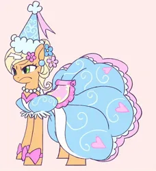 Size: 715x784 | Tagged: safe, derpibooru import, screencap, applejack, earth pony, pony, g4, look before you sleep, angry, clothes, cropped, dress, female, froufrou glittery lacy outfit, glare, golden oaks library, hat, hennin, image, jewelry, jpeg, library, mare, necklace, outfit catalog, pearl necklace, princess applejack, puffy sleeves, solo