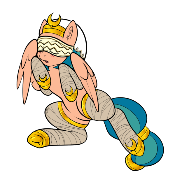 Size: 1000x1000 | Tagged: suggestive, artist:twoshoesmcgee, derpibooru import, somnambula, pegasus, pony, g4, arm wraps, blindfold, blushing, clothes, female, image, leg wraps, mare, open mouth, png, simple background, socks, solo, solo female, thigh highs, transparent background, underhoof