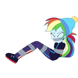 Size: 2000x2000 | Tagged: safe, artist:nie-martw-sie-o-mnie, derpibooru import, rainbow dash, human, equestria girls, g4, bondage, bound and gagged, clothes, dashsub, equestria girls specials, eyes closed, female, femsub, gag, image, my little pony equestria girls: holidays unwrapped, png, simple background, solo, submissive, tape, tape bondage, tape gag, transparent background, winter outfit