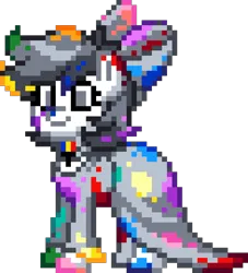 Size: 980x1080 | Tagged: safe, artist:tihan, derpibooru import, oc, oc:pixel palette, unofficial characters only, earth pony, pony, clothes, digital art, dress, female, image, manepxls, mare, messy, paint, pixel art, png, pxls.space, simple background, smiling, solo, transparent background