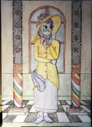 Size: 2899x3994 | Tagged: safe, artist:mildgyth, derpibooru import, pish posh, silver frames, anthro, plantigrade anthro, ziragshabdarverse, clothes, column, derpibooru exclusive, glasses, hat, image, png, solo, traditional art