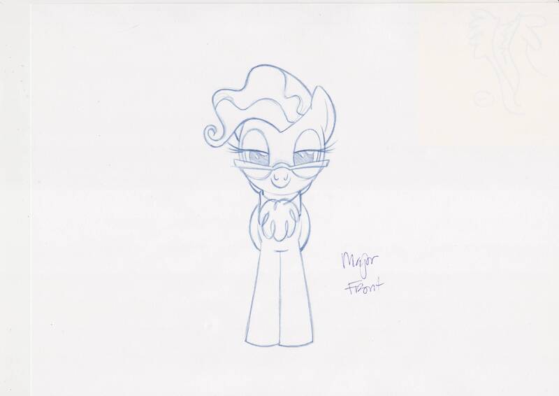 Size: 3507x2480 | Tagged: safe, derpibooru import, official, mayor mare, earth pony, pony, g4, leak, 2010, concept art, female, front view, image, jpeg, mare, my little pony adventures, pencil drawing, sketch, smiling, solo, traditional art