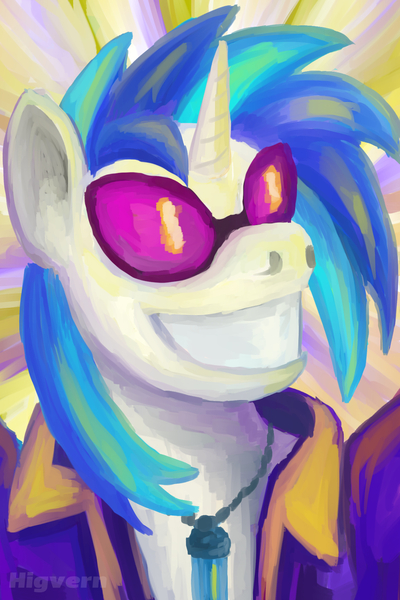 Size: 1200x1800 | Tagged: safe, artist:higvern, derpibooru import, vinyl scratch, unicorn, g4, abstract background, bust, disco elysium, horn, image, jpeg, portrait, smiling