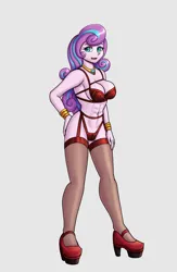 Size: 1300x2000 | Tagged: suggestive, alternate version, artist:zachc, derpibooru import, princess flurry heart, human, equestria girls, g4, bra, breasts, cleavage, clothes, commission, equestria girls-ified, female, garter belt, garter straps, hand on hip, high heels, image, jewelry, lingerie, looking at you, necklace, open mouth, open smile, panties, platform heels, png, shoes, smiling, socks, thigh highs, thong, underwear