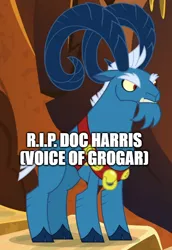 Size: 500x725 | Tagged: safe, derpibooru import, edit, edited screencap, screencap, grogar, doc harris, image, in memoriam, png, rest in peace, voice actor