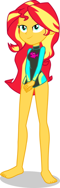 Size: 1281x4012 | Tagged: safe, alternate version, artist:dustinwatsongkx, derpibooru import, edit, sunset shimmer, human, equestria girls, g4, accessory swap, barefoot, clothes, clothes swap, detached sleeves, feet, female, fluttershy's one-piece swimsuit, fluttershy's swimsuit, fluttershy's wetsuit, image, legless, my little pony equestria girls: better together, one-piece swimsuit, png, simple background, solo, swimsuit, swimsuit edit, swimsuit swap, transparent background, vector