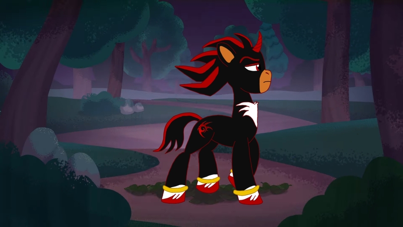 Size: 3072x1727 | Tagged: safe, artist:shucku, derpibooru import, edit, edited screencap, screencap, ponified, pony, unicorn, g5, base used, horn, image, jpeg, shadow the hedgehog, sonic the hedgehog (series), tell your tale accurate