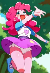 Size: 704x1024 | Tagged: prompter needed, source needed, suggestive, ai content, derpibooru import, machine learning generated, pinkie pie, human, equestria girls, g4, clothes, image, jpeg, jumping, legs, open mouth, panties, panty shot, skirt, skirt flip, skirt lift, thighs, underwear, upskirt, white underwear