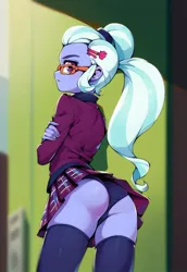 Size: 704x1024 | Tagged: prompter needed, source needed, suggestive, ai content, derpibooru import, machine learning generated, sugarcoat, human, equestria girls, g4, angry, ass, background, butt, clothes, crystal prep academy uniform, glasses, image, jpeg, legs, nerd, panties, panty shot, school, school uniform, schoolgirl, skirt, skirt lift, socks, solo, sugarcheeks, thigh highs, underwear, upskirt