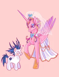 Size: 2550x3300 | Tagged: safe, artist:ashley-the-muffin, derpibooru import, princess cadance, shining armor, alicorn, pony, unicorn, clothes, dress, duo, female, heart, height difference, horn, image, male, mare, meme, png, ship:shiningcadance, shipping, simple background, stallion, straight, the bride and the ugly ass groom, toy interpretation, wedding dress