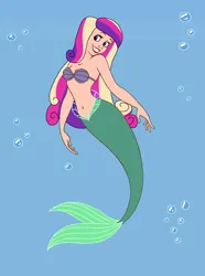 Size: 1023x1375 | Tagged: safe, artist:ocean lover, derpibooru import, princess cadance, human, mermaid, bare shoulders, beautiful, belly, belly button, bra, bubble, clothes, crossover, disney, disney princess, disney style, fins, fish tail, human coloration, humanized, image, light skin, lips, long hair, mermaid princess, mermaid tail, mermaidized, ms paint, multicolored hair, ocean, png, pretty, princess ariel, purple eyes, seashell, seashell bra, smiling, species swap, tail, tail fin, the little mermaid, underwater, underwear, water