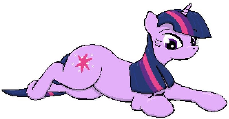 Size: 2120x1103 | Tagged: safe, artist:bobblygobbly, ponerpics import, twilight sparkle, pony, unicorn, female, image, looking at you, mare, pixel art, png, prone, simple background, solo, unicorn twilight, white background