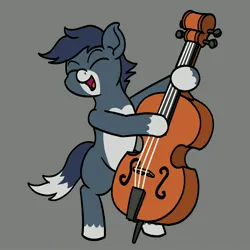 Size: 4000x4000 | Tagged: safe, artist:mkogwheel, derpibooru import, oc, unofficial characters only, pony, double bass, eyes closed, gray background, image, jpeg, musical instrument, open mouth, open smile, pale belly, simple background, smiling, solo