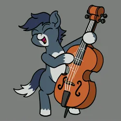 Size: 4000x4000 | Tagged: safe, alternate version, artist:mkogwheel, derpibooru import, oc, unofficial characters only, pony, double bass, eyes closed, gray background, image, jpeg, musical instrument, open mouth, open smile, pale belly, simple background, smiling, solo