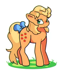 Size: 1908x2141 | Tagged: safe, artist:kindakismet, derpibooru import, applejack (g1), earth pony, pony, g1, bow, image, jpeg, simple background, smiling, solo, tail, tail bow, white background