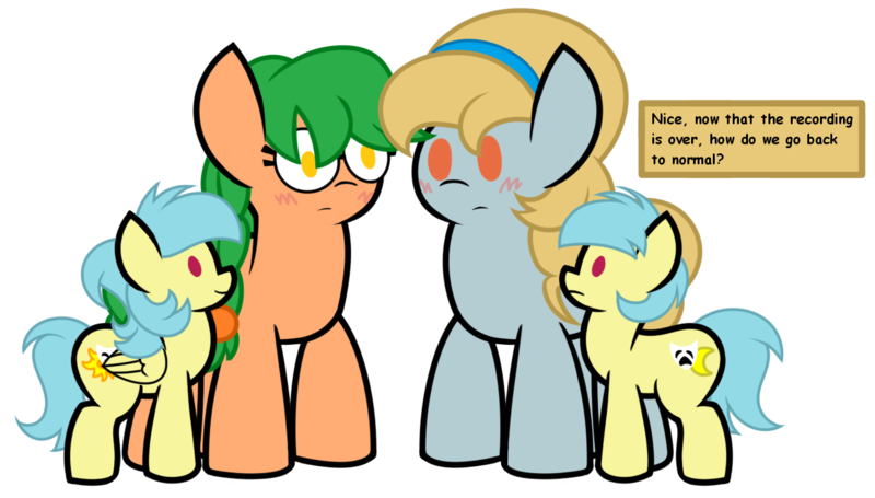 Size: 1296x737 | Tagged: safe, artist:izzy64, derpibooru import, oc, oc:fair flyer, oc:matinée, oc:morning mimosa, oc:soirée, earth pony, pegasus, big, blushing, earth pony oc, image, macro, mare fair, pegasus oc, png, simple background, snowpity inc., transparent background, wings