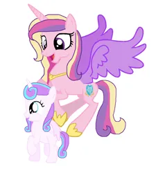 Size: 1048x1100 | Tagged: safe, artist:diana173076, derpibooru import, princess cadance, princess flurry heart, alicorn, pony, g4, alternate universe, duo, female, hoof shoes, image, mare, mother and child, mother and daughter, older, older flurry heart, png, princess shoes, simple background, spread wings, white background, wings