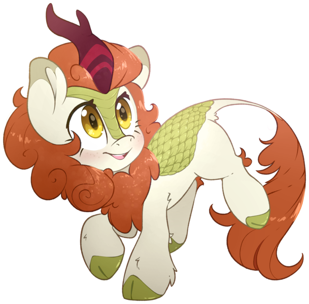 Size: 2169x2138 | Tagged: safe, artist:fluffyxai, derpibooru import, autumn blaze, kirin, g4, image, outline, png, simple background, smiling, solo, transparent background, white outline