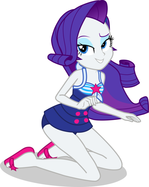 Size: 2184x2739 | Tagged: safe, alternate version, artist:dustinwatsongkx, derpibooru import, rarity, human, equestria girls, g4, accessory swap, bare shoulders, clothes, clothes swap, female, image, kneeling, legs, one-piece swimsuit, png, sandals, sci-twi swimsuit, simple background, sleeveless, smiling, solo, swimsuit, swimsuit swap, transparent background