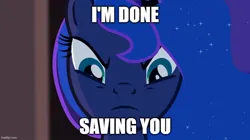 Size: 888x499 | Tagged: safe, derpibooru import, edit, edited screencap, screencap, princess luna, alicorn, g4, princess twilight sparkle (episode), season 4, caption, close-up, ethereal mane, image, image macro, imgflip, jpeg, looking at you, looking down, looking down at you, meme, movie reference, reference, spoilers for another series, text, transformers, transformers one