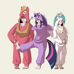 Size: 1200x1200 | Tagged: safe, artist:zackthedraq, derpibooru import, big macintosh, princess celestia, twilight sparkle, twilight sparkle (alicorn), alicorn, human, anime, clothes, cosplay, costume, feet, female, fern (frieren: beyond journey's end), frieren, frieren: beyond journey's end, human female, image, kigurumi, male, png, ponysuit, stark (frieren: beyond journey's end)